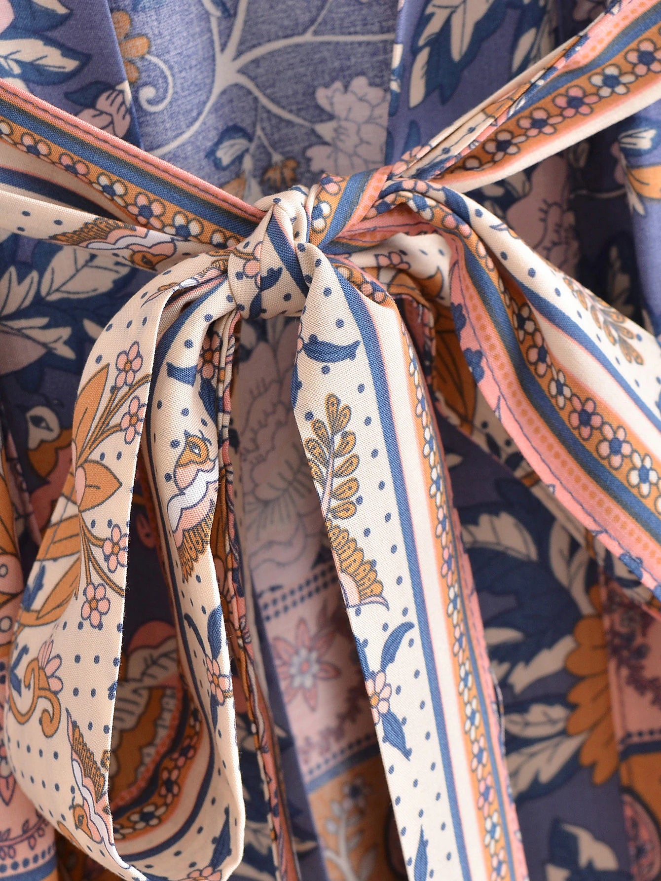 Blue Lovebirds Boho Floral Print Short Robe