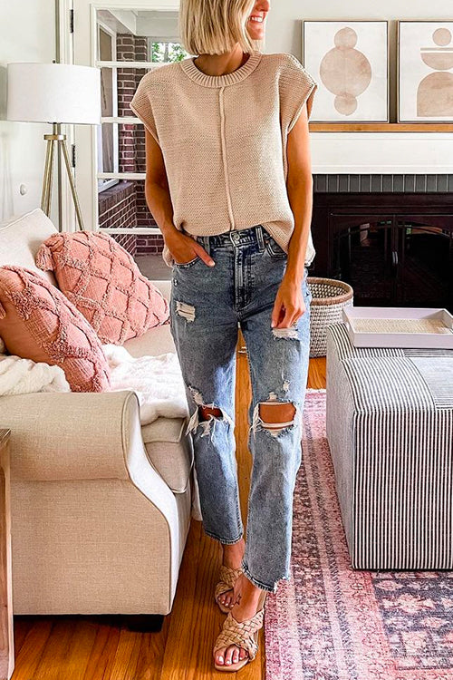 Trixiedress Crewneck Cap Sleeves Pullover Sweater