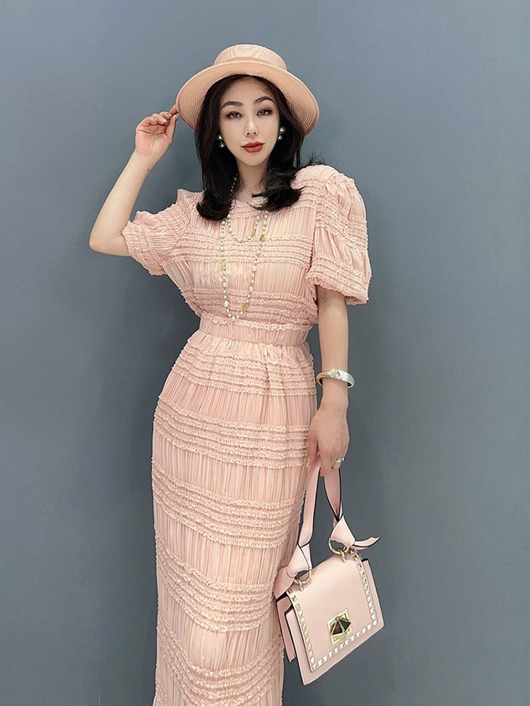 Haute Couture Pleated Top & Skirt 2-Piece Set