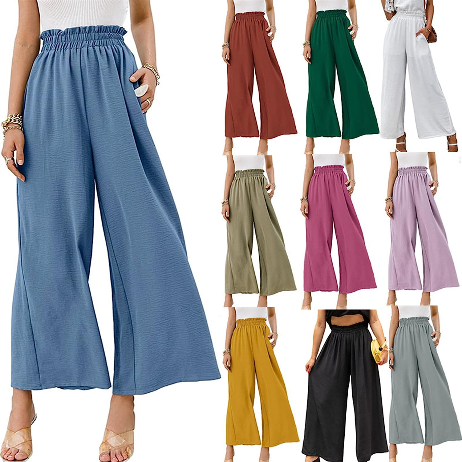 Women High Waisted Straight Wide Leg Pants