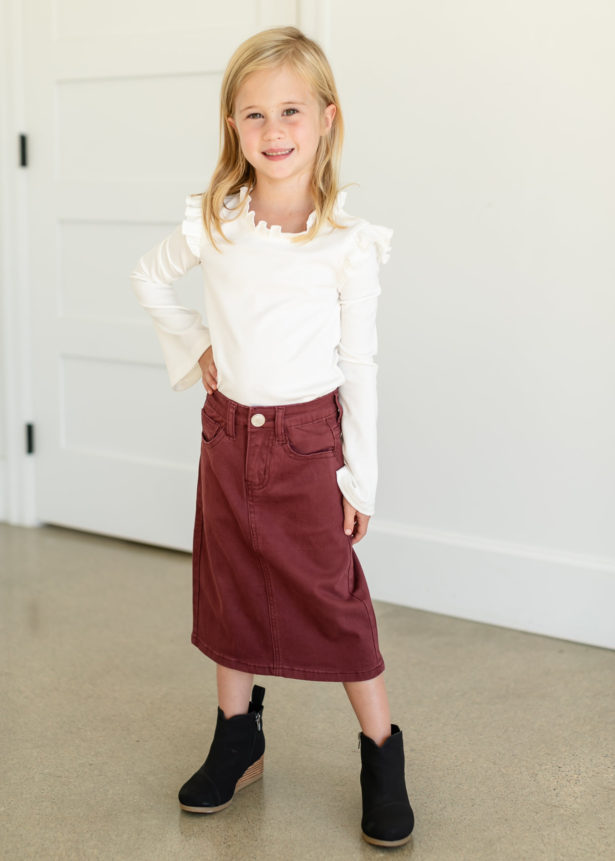 Girls Remi Burgundy Midi Skirt