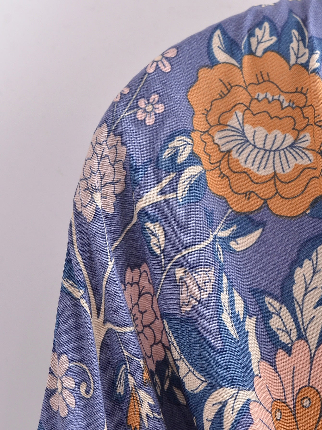 Blue Lovebirds Boho Floral Print Short Robe